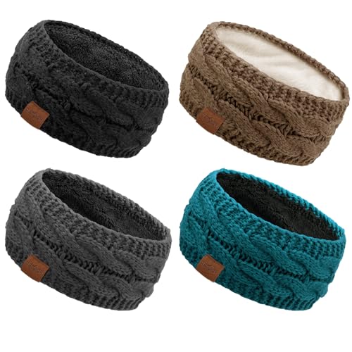 DRESHOW Damen Warm Gestricktes Stirnband Winter Ohrenwärmer Elastische Gehäkelte Kopfwickel Dickes Fleecefutter Haarbänder von DRESHOW