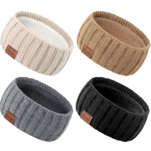 DRESHOW Damen Warm Gestricktes Stirnband Winter Ohrenwärmer Elastische Gehäkelte Kopfwickel Dickes Fleecefutter Haarbänder von DRESHOW