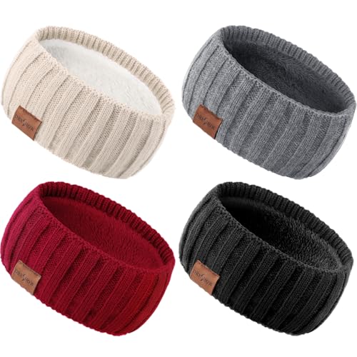 DRESHOW Damen Warm Gestricktes Stirnband Winter Ohrenwärmer Elastische Gehäkelte Kopfwickel Dickes Fleecefutter Haarbänder von DRESHOW