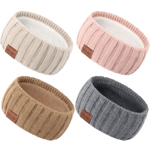 DRESHOW Damen Warm Gestricktes Stirnband Winter Ohrenwärmer Elastische Gehäkelte Kopfwickel Dickes Fleecefutter Haarbänder von DRESHOW