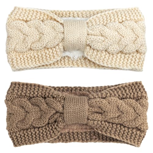 DRESHOW Damen Warm Gestricktes Stirnband Winter Ohrenwärmer Gehäkelte Kopfwickel Dickes Fleecefutter Haarbänder von DRESHOW