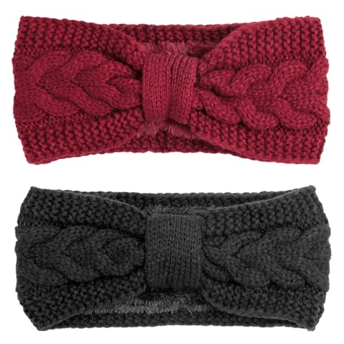 DRESHOW Damen Warm Gestricktes Stirnband Winter Ohrenwärmer Gehäkelte Kopfwickel Dickes Fleecefutter Haarbänder von DRESHOW