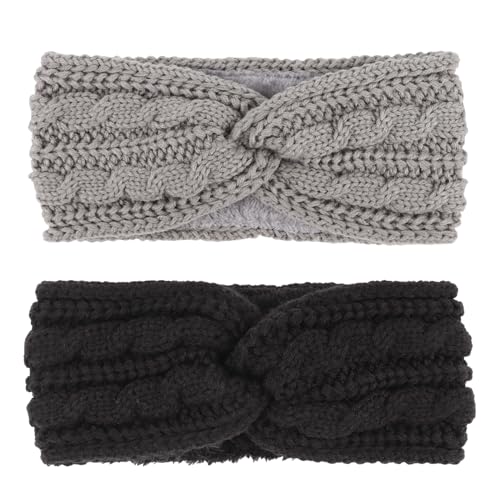 DRESHOW Damen Warm Gestricktes Stirnband Winter Ohrenwärmer Gehäkelte Kopfwickel Dickes Fleecefutter Haarbänder von DRESHOW