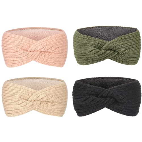 DRESHOW Damen Warm Gestricktes Stirnband Winter Ohrenwärmer Gehäkelte Kopfwickel Dickes Fleecefutter Haarbänder von DRESHOW