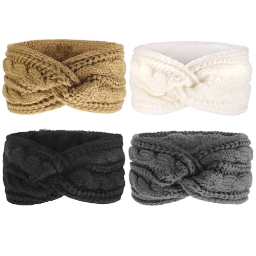 DRESHOW Damen Warm Gestricktes Stirnband Winter Ohrenwärmer Gehäkelte Kopfwickel Dickes Fleecefutter Haarbänder DRESHOW Damen Warm Gestricktes Stirnband Winter Ohrenwärmer Gehäkelte Kopfwickel Dickes Fleecefutter Haarbänder von DRESHOW