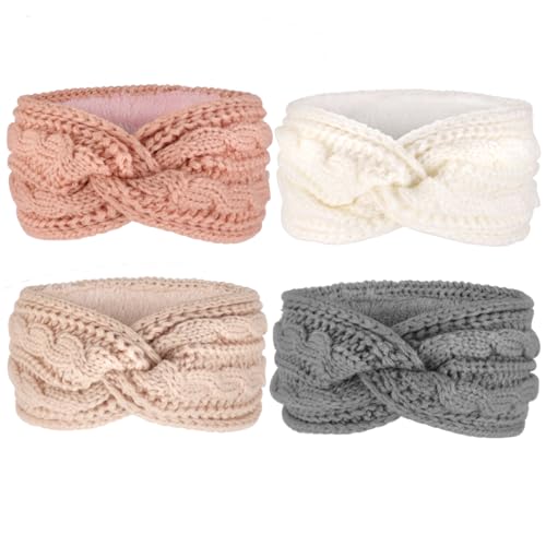 DRESHOW Damen Warm Gestricktes Stirnband Winter Ohrenwärmer Gehäkelte Kopfwickel Dickes Fleecefutter Haarbänder von DRESHOW