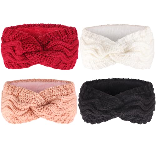 DRESHOW Damen Warm Gestricktes Stirnband Winter Ohrenwärmer Gehäkelte Kopfwickel Dickes Fleecefutter Haarbänder von DRESHOW