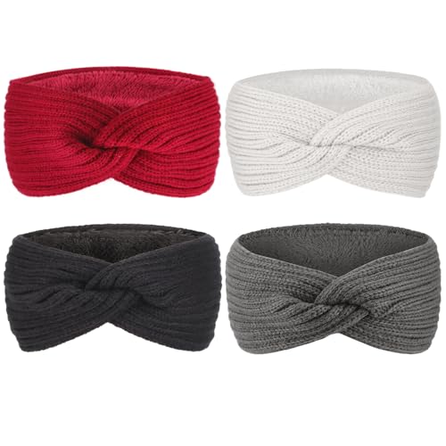 DRESHOW Damen Warm Gestricktes Stirnband Winter Ohrenwärmer Gehäkelte Kopfwickel Dickes Fleecefutter Haarbänder von DRESHOW