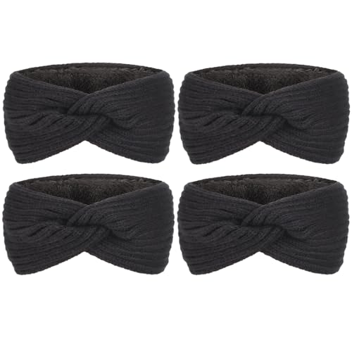 DRESHOW Damen Warm Gestricktes Stirnband Winter Ohrenwärmer Gehäkelte Kopfwickel Dickes Fleecefutter Haarbänder von DRESHOW