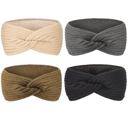 DRESHOW Damen Warm Gestricktes Stirnband Winter Ohrenwärmer Gehäkelte Kopfwickel Dickes Fleecefutter Haarbänder von DRESHOW