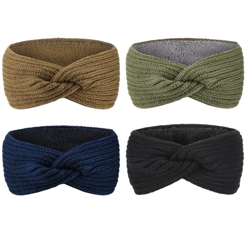 DRESHOW Damen Warm Gestricktes Stirnband Winter Ohrenwärmer Gehäkelte Kopfwickel Dickes Fleecefutter Haarbänder von DRESHOW
