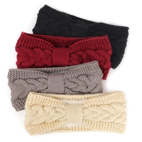 DRESHOW Damen Warm Gestricktes Stirnband Winter Ohrenwärmer Gehäkelte Kopfwickel Dickes Fleecefutter Haarbänder von DRESHOW