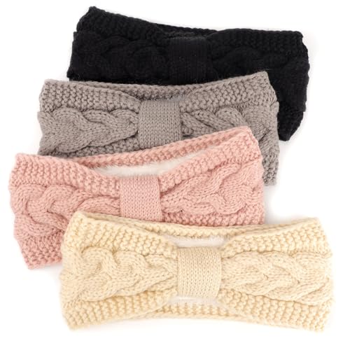 DRESHOW Damen Warm Gestricktes Stirnband Winter Ohrenwärmer Gehäkelte Kopfwickel Dickes Fleecefutter Haarbänder von DRESHOW