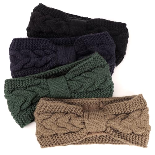 DRESHOW Damen Warm Gestricktes Stirnband Winter Ohrenwärmer Gehäkelte Kopfwickel Dickes Fleecefutter Haarbänder von DRESHOW