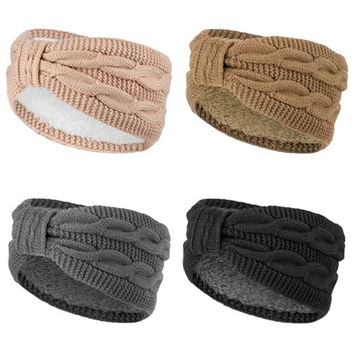 DRESHOW Damen Warm Gestricktes Stirnband Winter Ohrenwärmer Gehäkelte Kopfwickel Dickes Fleecefutter Haarbänder von DRESHOW