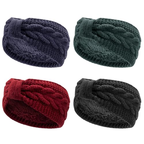 DRESHOW Damen Warm Gestricktes Stirnband Winter Ohrenwärmer Gehäkelte Kopfwickel Dickes Fleecefutter Haarbänder von DRESHOW