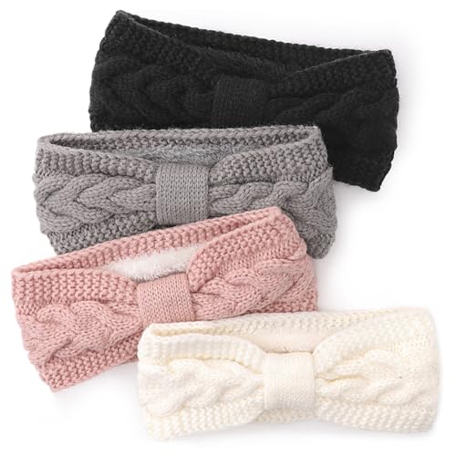 DRESHOW Damen Warm Gestricktes Stirnband Winter Ohrenwärmer Gehäkelte Kopfwickel Dickes Fleecefutter Haarbänder von DRESHOW