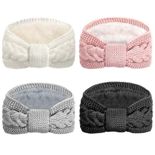 DRESHOW Damen Warm Gestricktes Stirnband Winter Ohrenwärmer Gehäkelte Kopfwickel Dickes Fleecefutter Haarbänder von DRESHOW