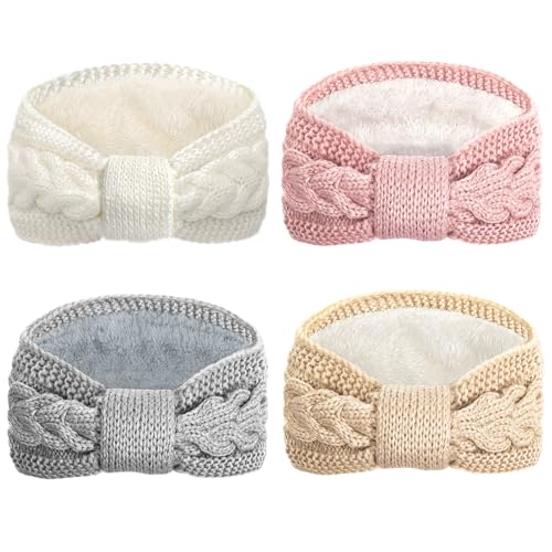 DRESHOW Damen Warm Gestricktes Stirnband Winter Ohrenwärmer Gehäkelte Kopfwickel Dickes Fleecefutter Haarbänder von DRESHOW
