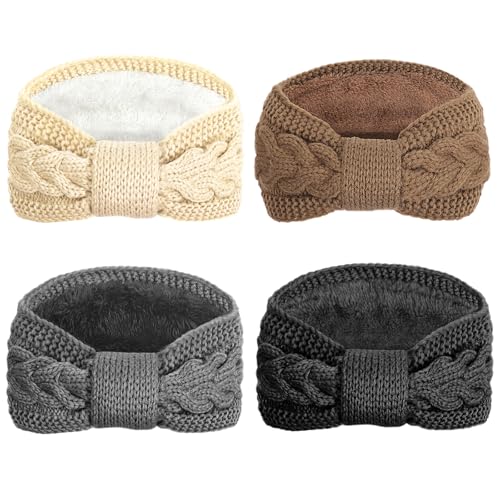 DRESHOW Damen Warm Gestricktes Stirnband Winter Ohrenwärmer Gehäkelte Kopfwickel Dickes Fleecefutter Haarbänder von DRESHOW