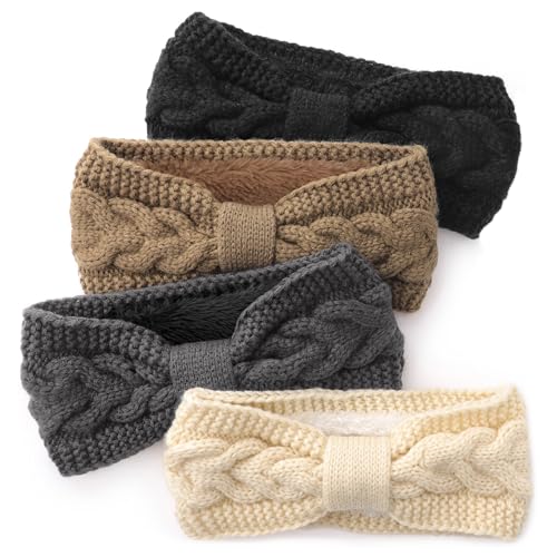 DRESHOW Damen Warm Gestricktes Stirnband Winter Ohrenwärmer Gehäkelte Kopfwickel Dickes Fleecefutter Haarbänder von DRESHOW