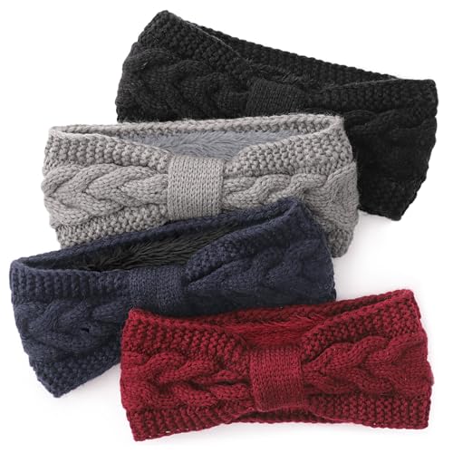DRESHOW Damen Warm Gestricktes Stirnband Winter Ohrenwärmer Gehäkelte Kopfwickel Dickes Fleecefutter Haarbänder von DRESHOW