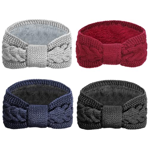 DRESHOW Damen Warm Gestricktes Stirnband Winter Ohrenwärmer Gehäkelte Kopfwickel Dickes Fleecefutter Haarbänder von DRESHOW