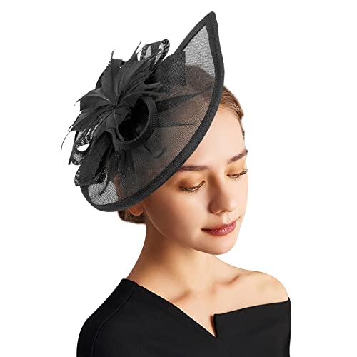 DRESHOW Fascinator Hüte für Damen Pillbox Hut mit Schleier Stirnband und Einer Gegabelten Clip Tea Party Kopfbedeckung von DRESHOW