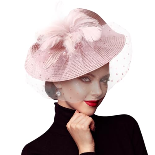 DRESHOW Fascinator Hüte für Damen Blume Mesh Feder Fascinator Hochzeit Cocktail Tea Party Hut Kopfbedeckung für Damen Mädchen von DRESHOW