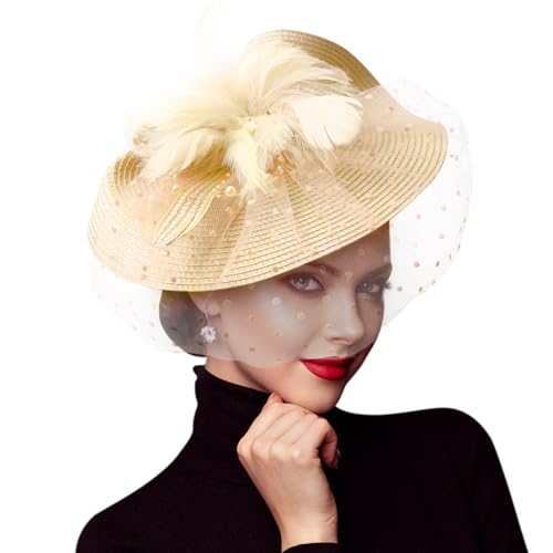 DRESHOW Fascinator Hüte für Damen Blume Mesh Feder Fascinator Hochzeit Cocktail Tea Party Hut Kopfbedeckung für Damen Mädchen von DRESHOW