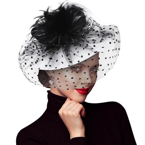 DRESHOW Fascinator Hüte für Damen Blume Mesh Feder Fascinator Hochzeit Cocktail Tea Party Hut Kopfbedeckung für Damen Mädchen von DRESHOW