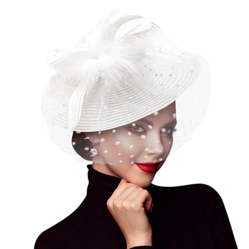 DRESHOW Fascinator Hüte für Damen Blume Mesh Feder Fascinator Hochzeit Cocktail Tea Party Hut Kopfbedeckung für Damen Mädchen von DRESHOW