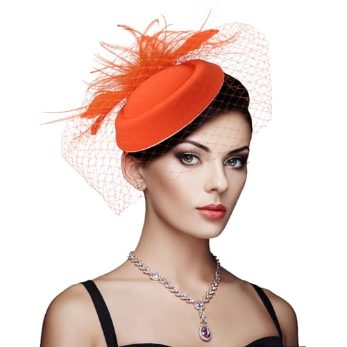 DRESHOW Fascinator Hüte für Damen Pillbox Hut mit Schleier Stirnband und Einer Gegabelten Clip Tea Party Kopfbedeckung von DRESHOW