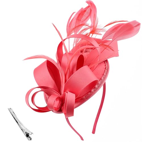 DRESHOW Fascinator Hüte für Damen Pillbox Hut mit Schleier Stirnband und Einer Gegabelten Clip Tea Party Kopfbedeckung von DRESHOW