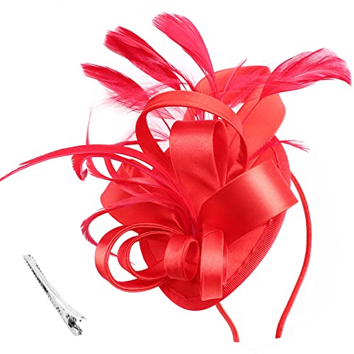DRESHOW Fascinator Hüte für Damen Pillbox Hut mit Schleier Stirnband und Einer Gegabelten Clip Tea Party Kopfbedeckung von DRESHOW