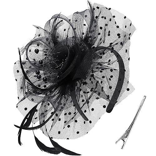 DRESHOW Fascinator Hüte für Damen Pillbox Hut mit Schleier Stirnband und Einer Gegabelten Clip Tea Party Kopfbedeckung von DRESHOW
