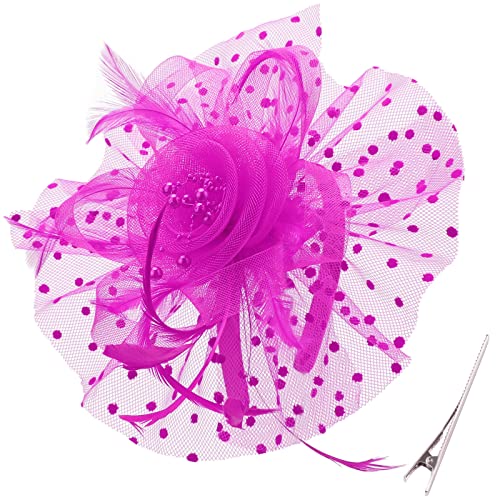 DRESHOW Fascinator Hüte für Damen Pillbox Hut mit Schleier Stirnband und Einer Gegabelten Clip Tea Party Kopfbedeckung von DRESHOW