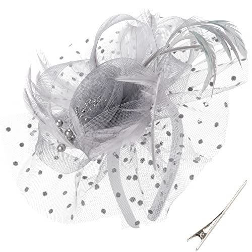 DRESHOW Fascinator Hüte für Damen Pillbox Hut mit Schleier Stirnband und Einer Gegabelten Clip Tea Party Kopfbedeckung von DRESHOW