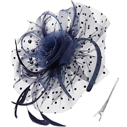 DRESHOW Fascinator Hüte für Damen Pillbox Hut mit Schleier Stirnband und Einer Gegabelten Clip Tea Party Kopfbedeckung von DRESHOW