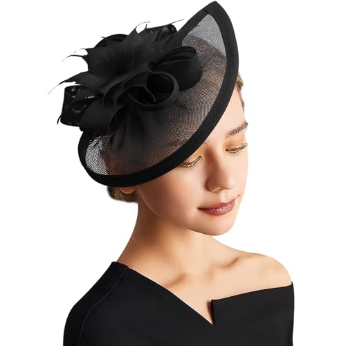 DRESHOW Fascinator Hüte für Damen Pillbox Hut mit Schleier Stirnband und Einer Gegabelten Clip Tea Party Kopfbedeckung von DRESHOW