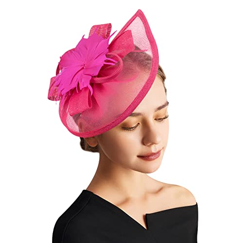 DRESHOW Fascinator Hüte für Damen Pillbox Hut mit Schleier Stirnband und Einer Gegabelten Clip Tea Party Kopfbedeckung von DRESHOW