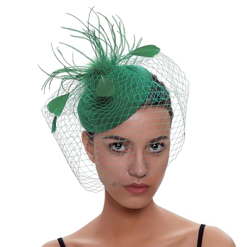 DRESHOW Fascinator Hüte für Damen Pillbox Hut mit Schleier Stirnband und Einer Gegabelten Clip Tea Party Kopfbedeckung von DRESHOW