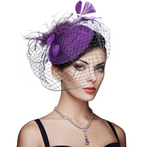 DRESHOW Fascinator Hüte für Damen Pillbox Hut mit Schleier Stirnband und Einer Gegabelten Clip Tea Party Kopfbedeckung von DRESHOW