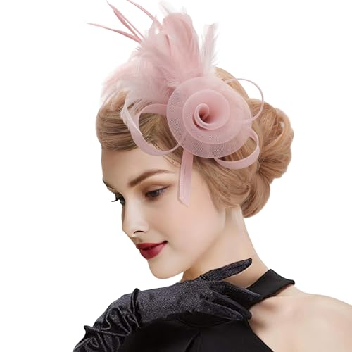 DRESHOW Fascinator Hüte für Damen Pillbox Hut mit Schleier Stirnband und Einer Gegabelten Clip Tea Party Kopfbedeckung von DRESHOW