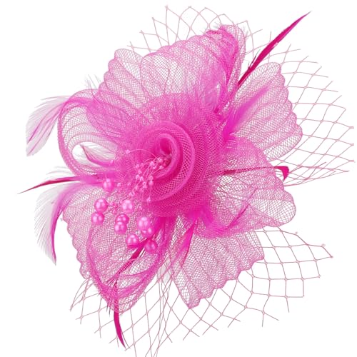 DRESHOW Fascinator Hüte für Damen Pillbox Hut mit Schleier und Gegabelten Clip Cocktail Tea Party Kopfbedeckung von DRESHOW