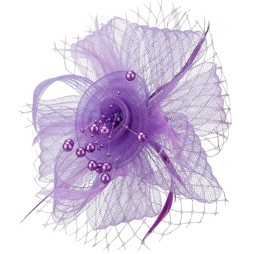 DRESHOW Fascinator Hüte für Damen Pillbox Hut mit Schleier und Gegabelten Clip Cocktail Tea Party Kopfbedeckung von DRESHOW