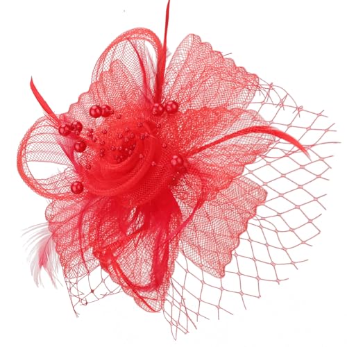 DRESHOW Fascinator Hüte für Damen Pillbox Hut mit Schleier und Gegabelten Clip Cocktail Tea Party Kopfbedeckung von DRESHOW