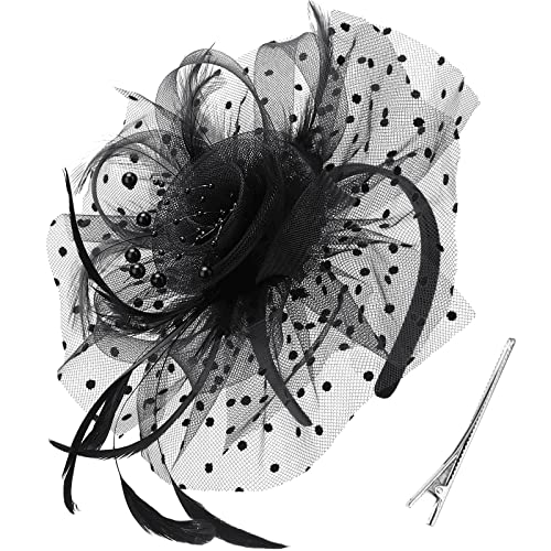 DRESHOW Fascinator Hüte für Damen Pillbox Hut mit Schleier Stirnband und Einer Gegabelten Clip Tea Party Kopfbedeckung von DRESHOW