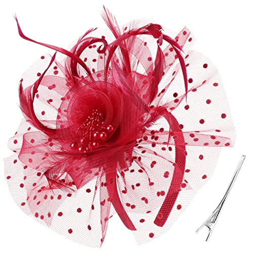 DRESHOW Fascinator Hüte für Damen Pillbox Hut mit Schleier Stirnband und Einer Gegabelten Clip Tea Party Kopfbedeckung von DRESHOW