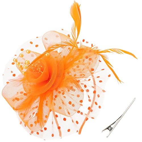 DRESHOW Fascinators Hut Blume Mesh Bänder Federn auf einem Stirnband und Einem Geteilten Clip Cocktail Tea Party Headwear für Mädchen und Damen von DRESHOW